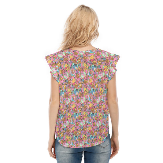 Tattoo Hearts Woodland Friends - Women’s Flutter Sleeve Top