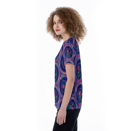 Enchanted Rose Stained Glass - Women's Short Sleeve V-Neck T-Shirt