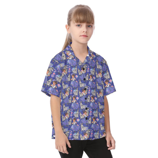 Whimsical Strong Heroine - Kid's Hawaiian Button Up Shirt