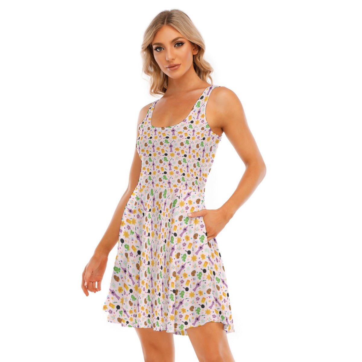 Long Hair Princess Icons - Women's Sleeveless Pocket Skater Dress