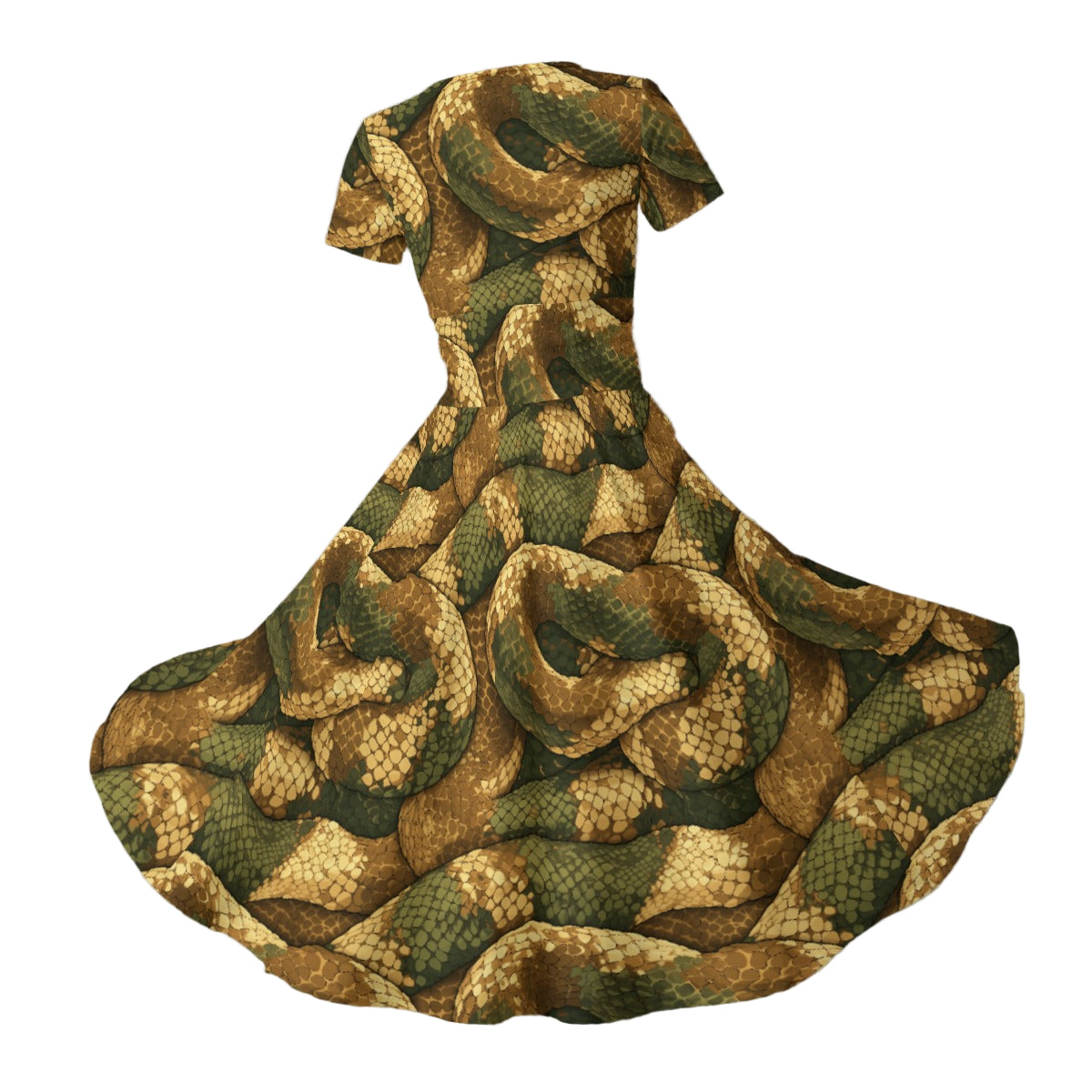 Animal Print - Snake - Women's V-Neck Ruched Midi Dress
