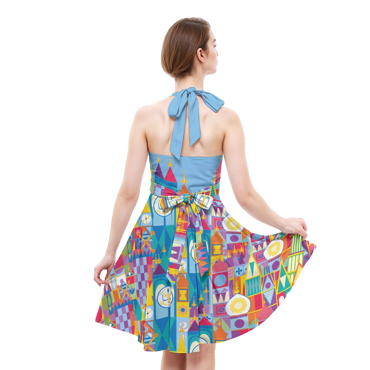 Whimsical World Facade - Women's Halter Vintage Pocket Dress