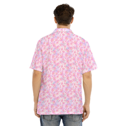 Pink Crystal Lunar Moths - Men's Hawaiian Button Up Shirt