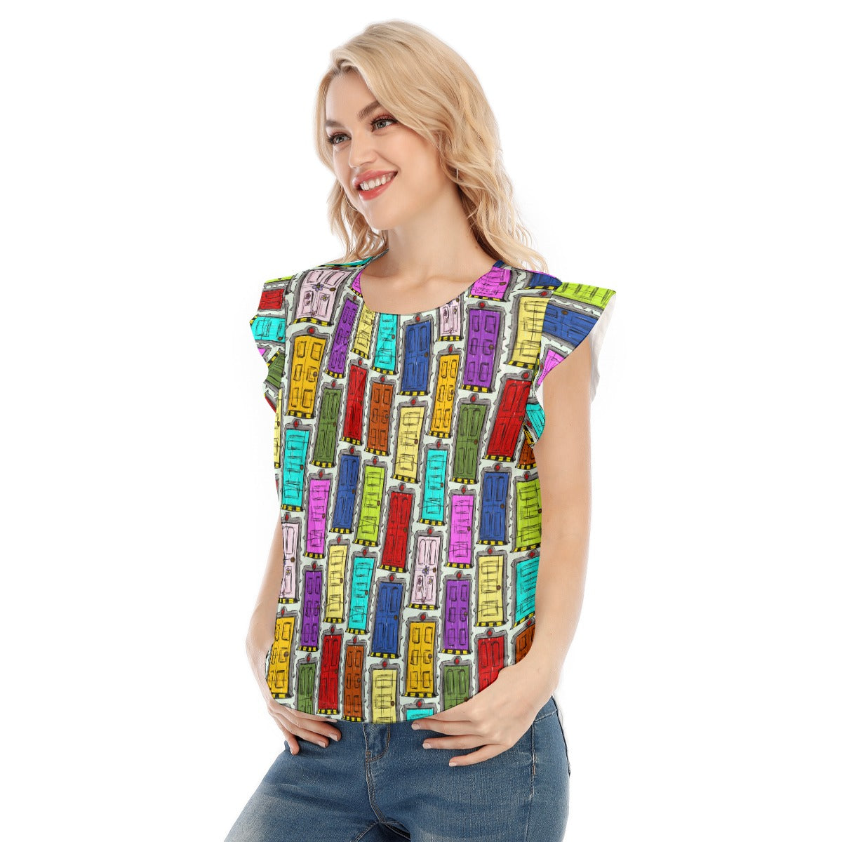 Sketchy Scare Doors - Women’s Flutter Sleeve Top