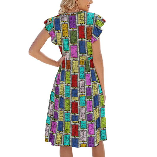 Sketchy Scare Doors - Women's Tiered Pocket Midi Dress