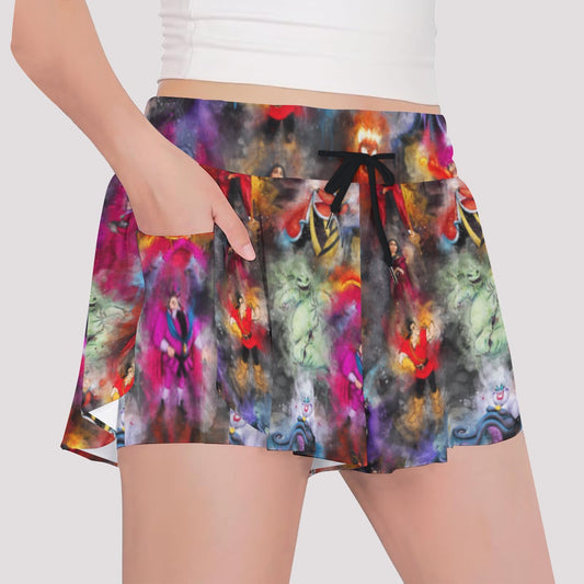 Watercolor Wicked Villains - Girls’ Flowy Pocket Shorts