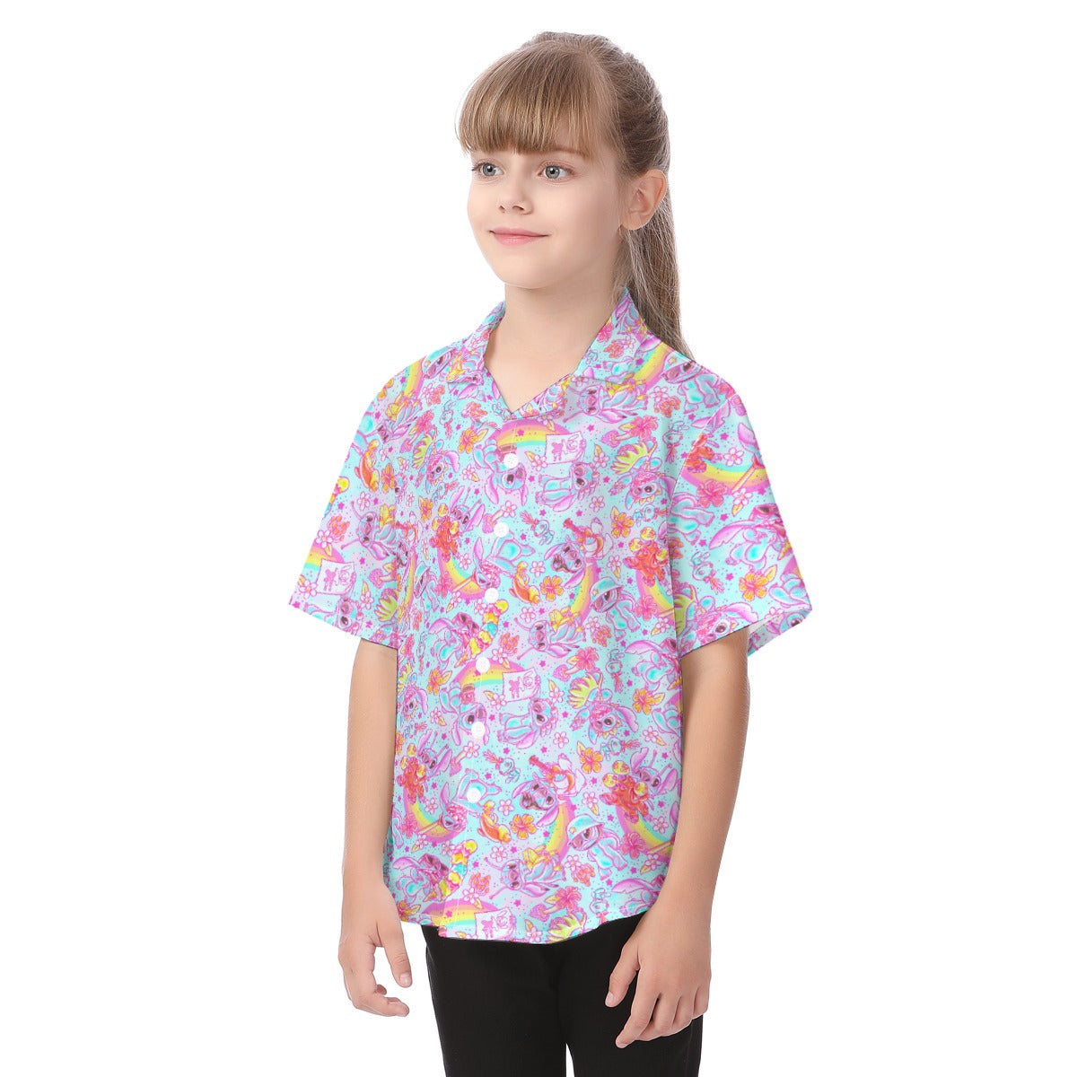 Neon Rainbow Mischief - Kid's Hawaiian Button Up Shirt