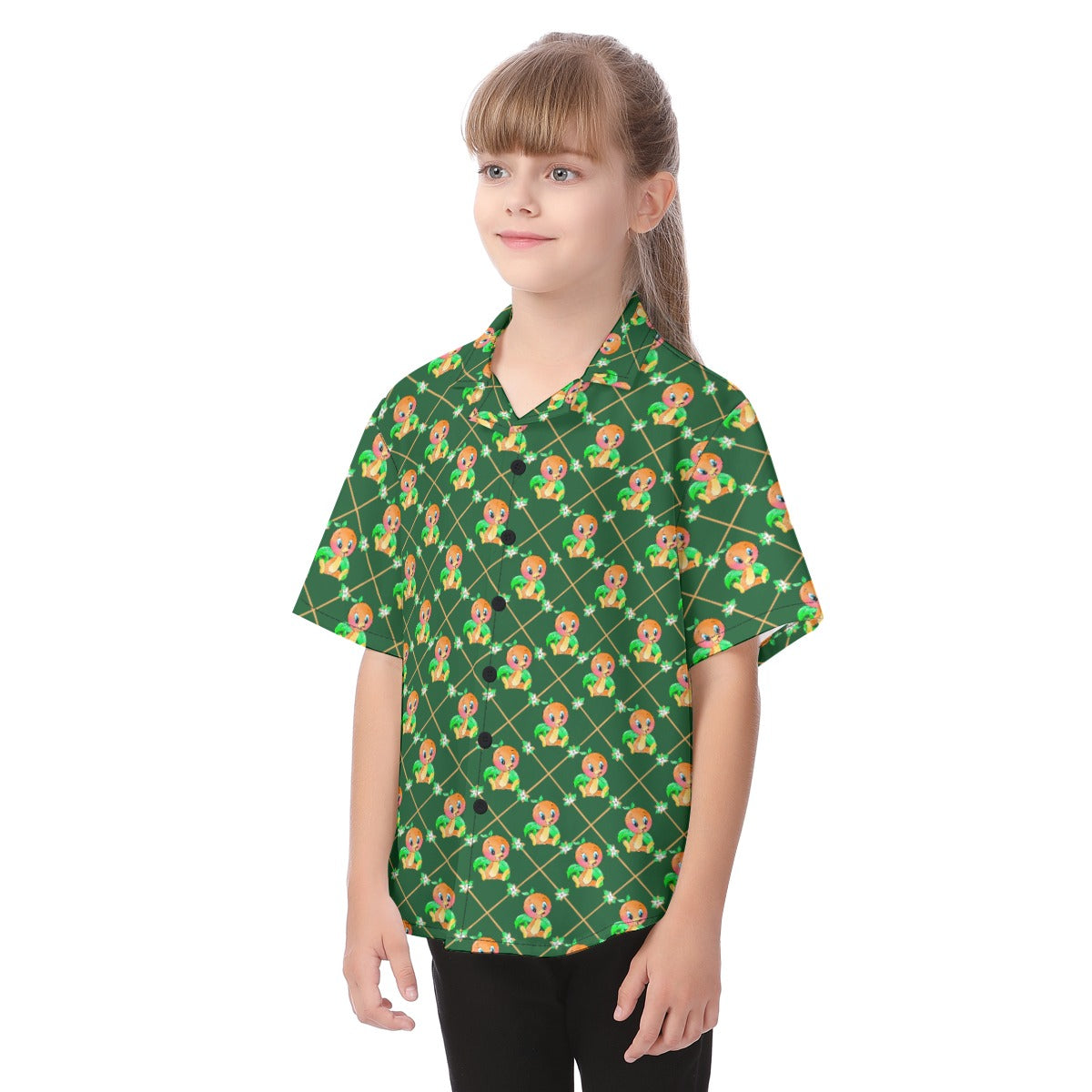 Geometric Citrus Delight - Kid's Hawaiian Button Up Shirt