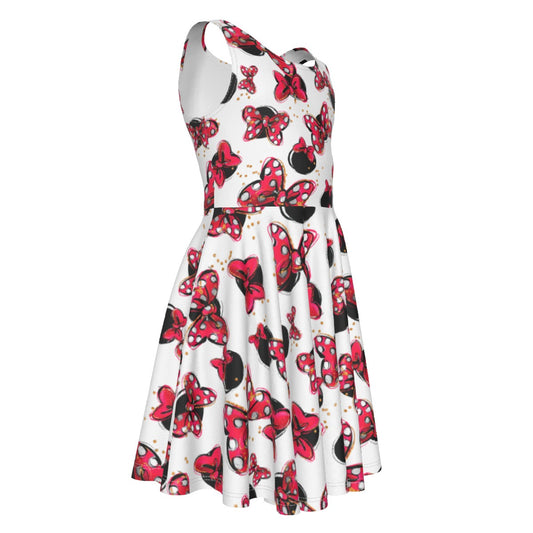 Polka Dot Bows & Mouse Ears- Kid's Sleeveless Skater Dress