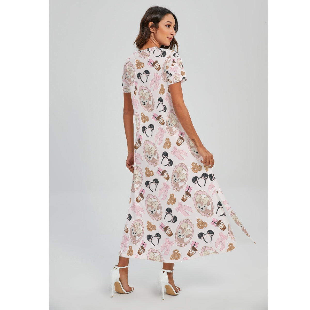 Bow Bear Sweet Day - Women's V-Neck Side Split Maxi Dress