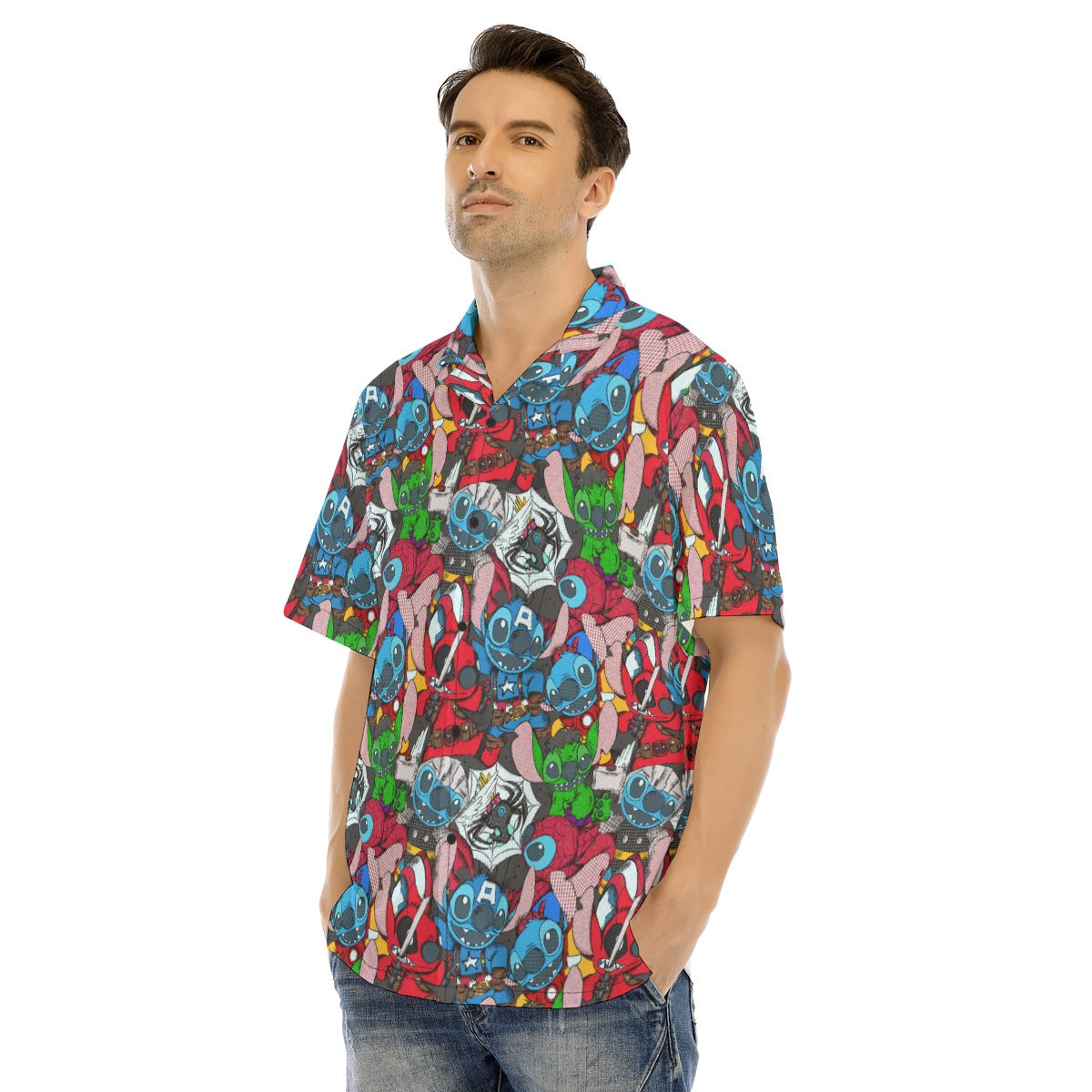 Superhero Stitch - Heroes Assembled - Men's Hawaiian Button Up Shirt