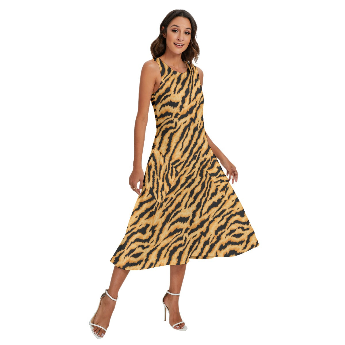 Animal Print - Tiger - Women’s Diagonal Pocket Midi Dress
