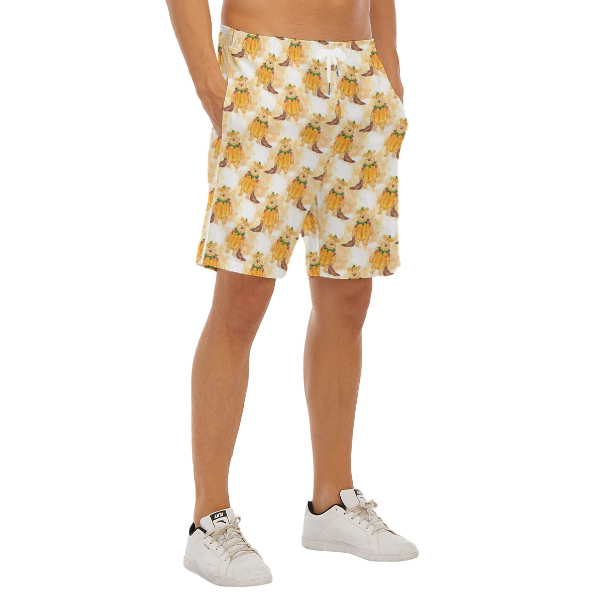 Pumpkin Bear Mischief - Men’s Pocket Beach Shorts