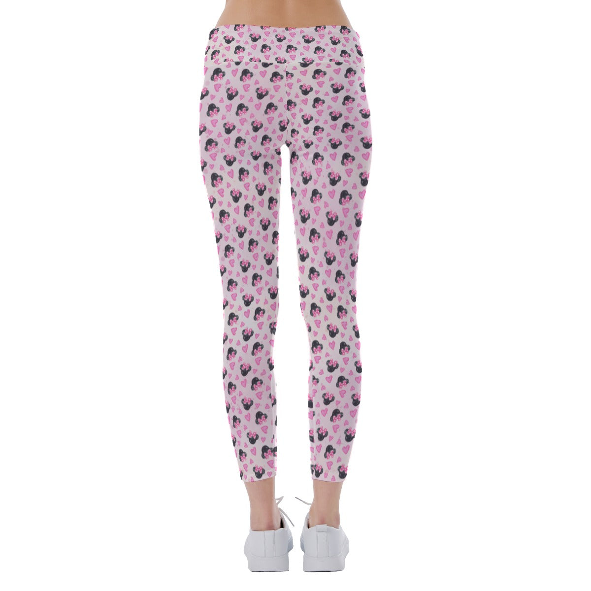 Watercolor Pink Bow Mouse Ears - Women's Yoga Leggings