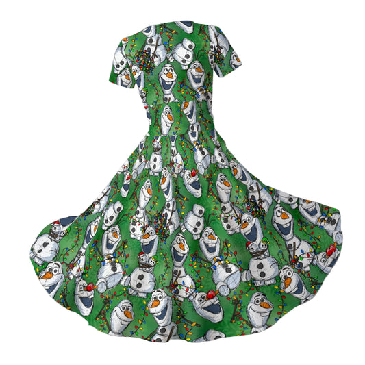 Sketched Snowman Christmas - Women's V-Neck Ruched Midi Dress