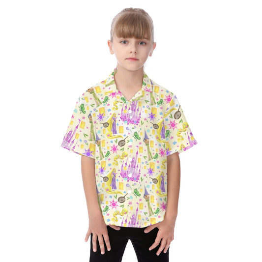 Watercolor Golden Hair Kingdom - Kid's Hawaiian Button Up Shirt
