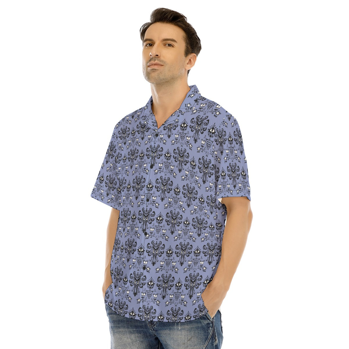 Spooky Mansion Wallpaper- Men's Hawaiian Button Up Shirt