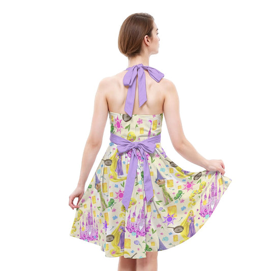 Watercolor Golden Hair Kingdom - Women's Halter Vintage Pocket Dress