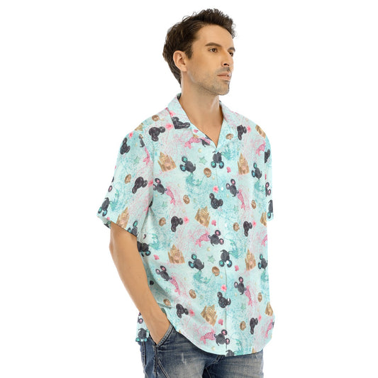 Watercolor Mermaid Mouse Ears - Men's Hawaiian Button Up Shirt