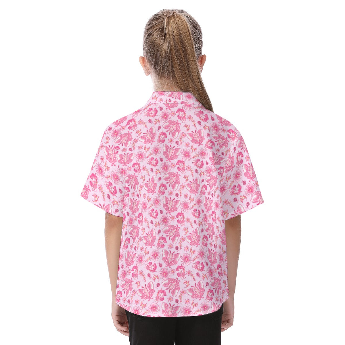 Pink Mushroom Moths - Kid's Hawaiian Button Up Shirt