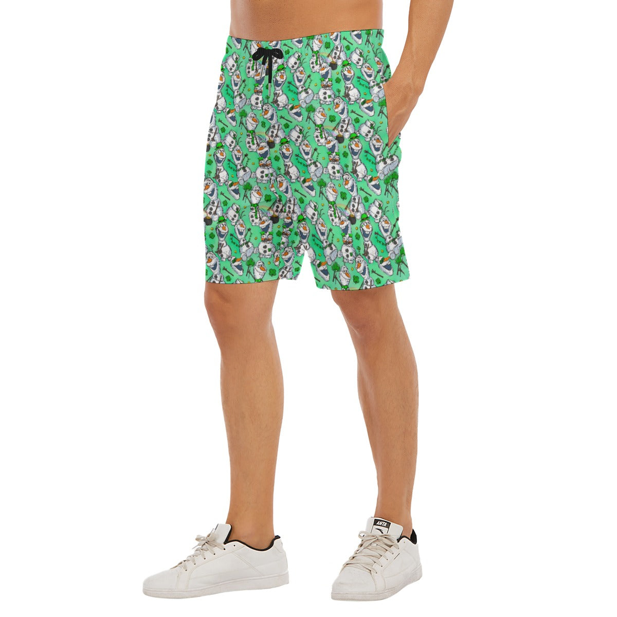 Sketched Snowman St. Patrick’s Day - Men’s Pocket Beach Shorts