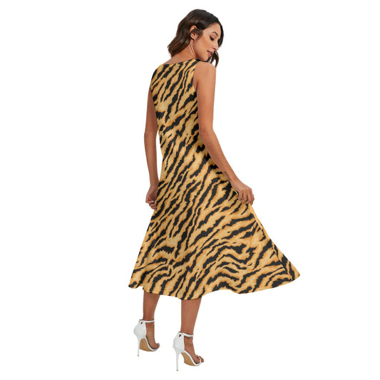 Animal Print - Tiger - Women’s Diagonal Pocket Midi Dress