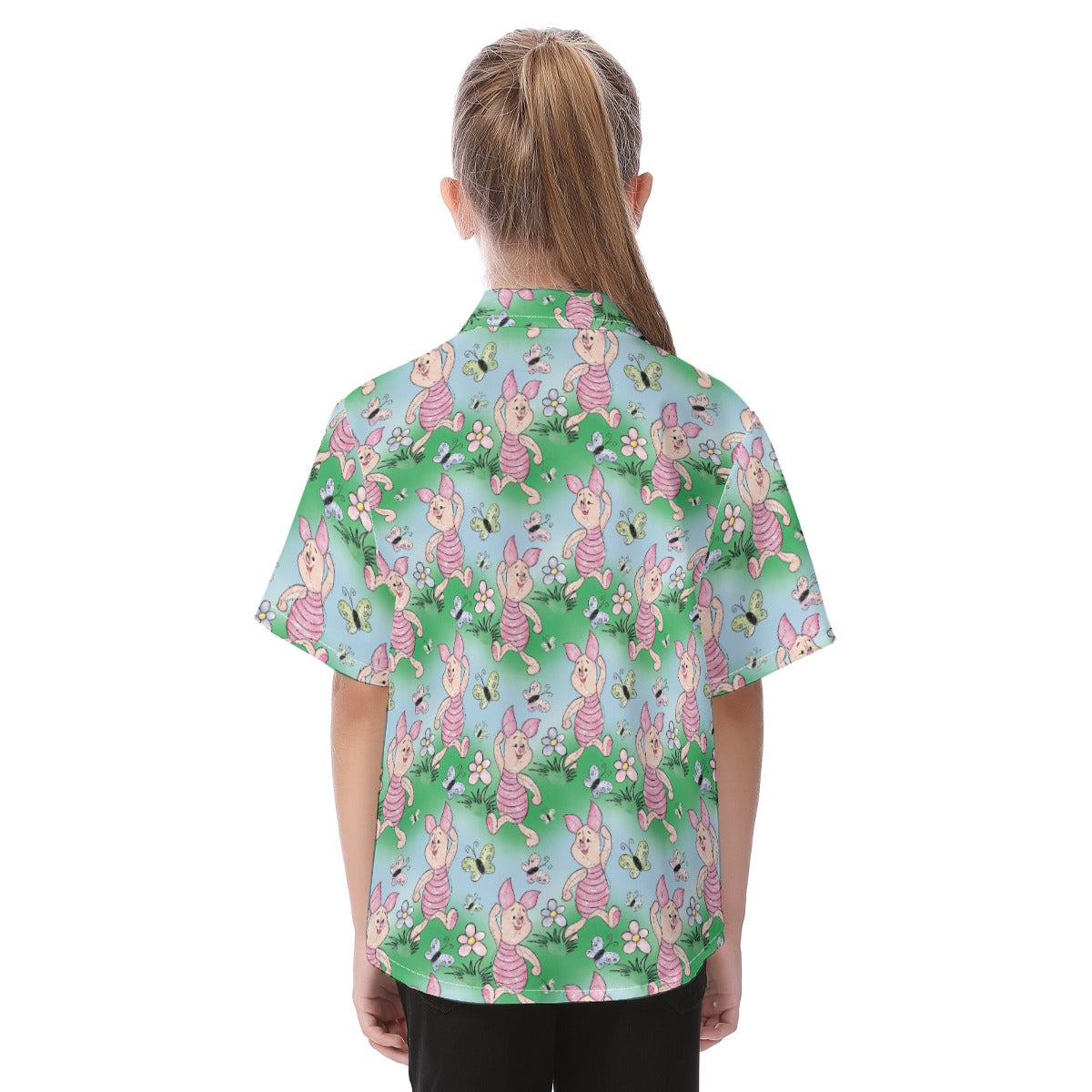 Sketched Shy Friend and Butterflies - Kid's Hawaiian Button Up Shirt