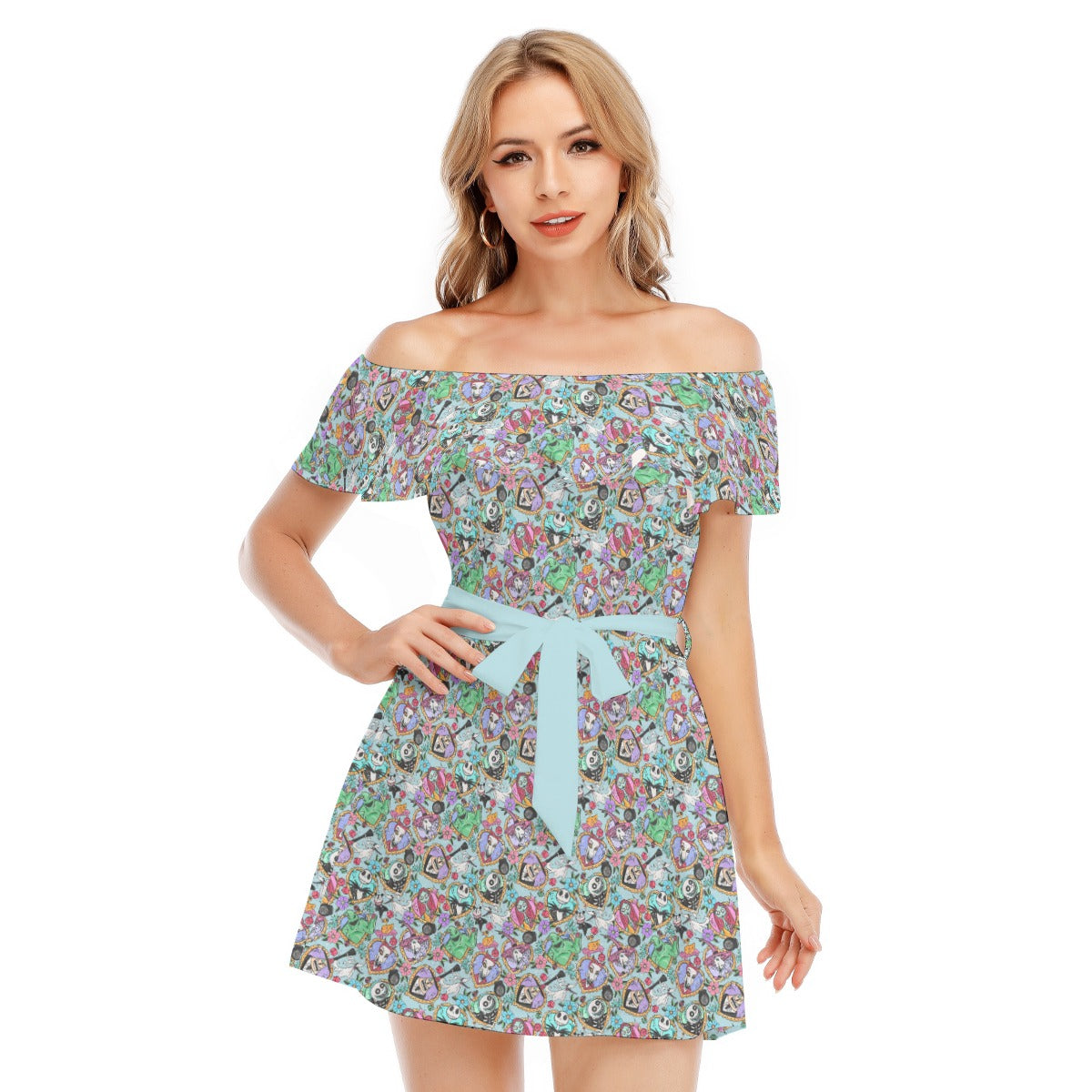 Tattoo Hearts Spooky Crew - Women's Off-shoulder Ruffle Dress