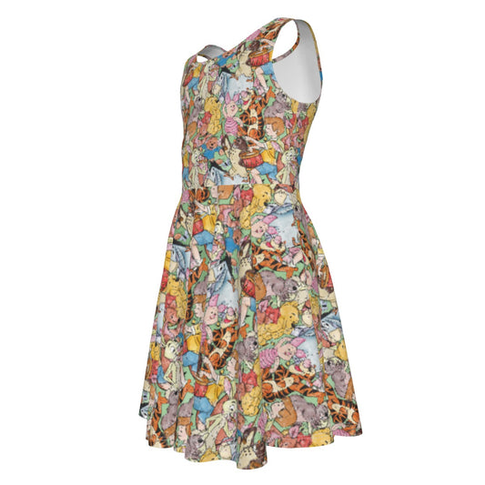Sketched Hundred Acre Crew - Kid's Sleeveless Skater Dress
