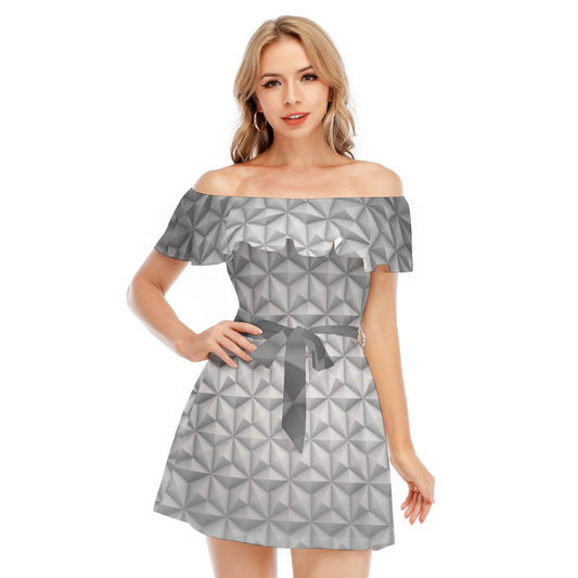 Geometric Silver Sphere - Women's Off-shoulder Ruffle Dress