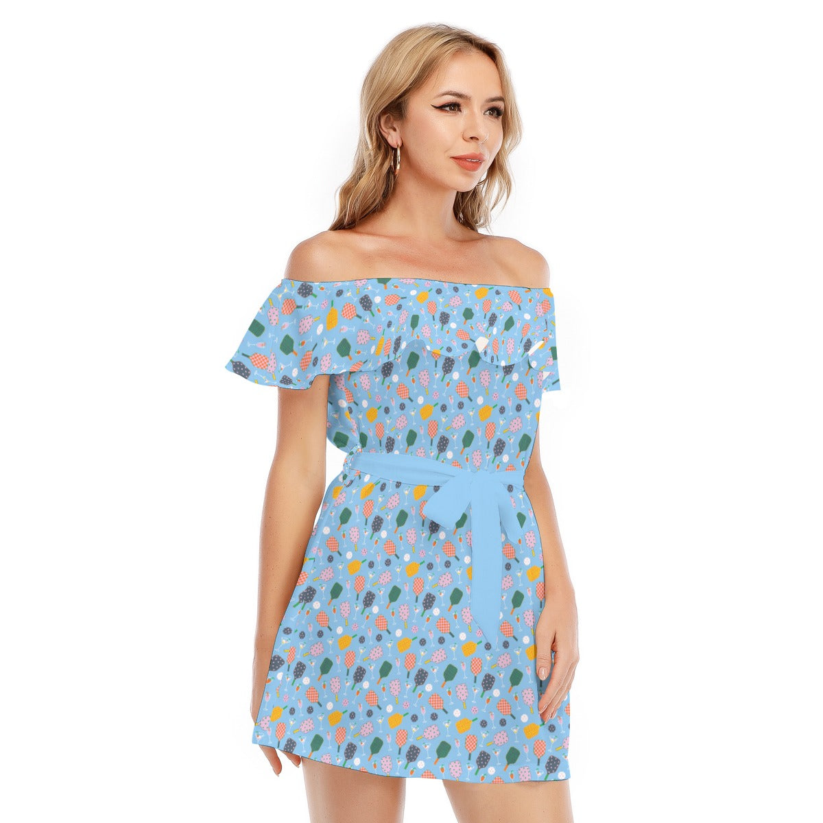 Pickleball and Cocktails - Women's Off-shoulder Ruffle Dress