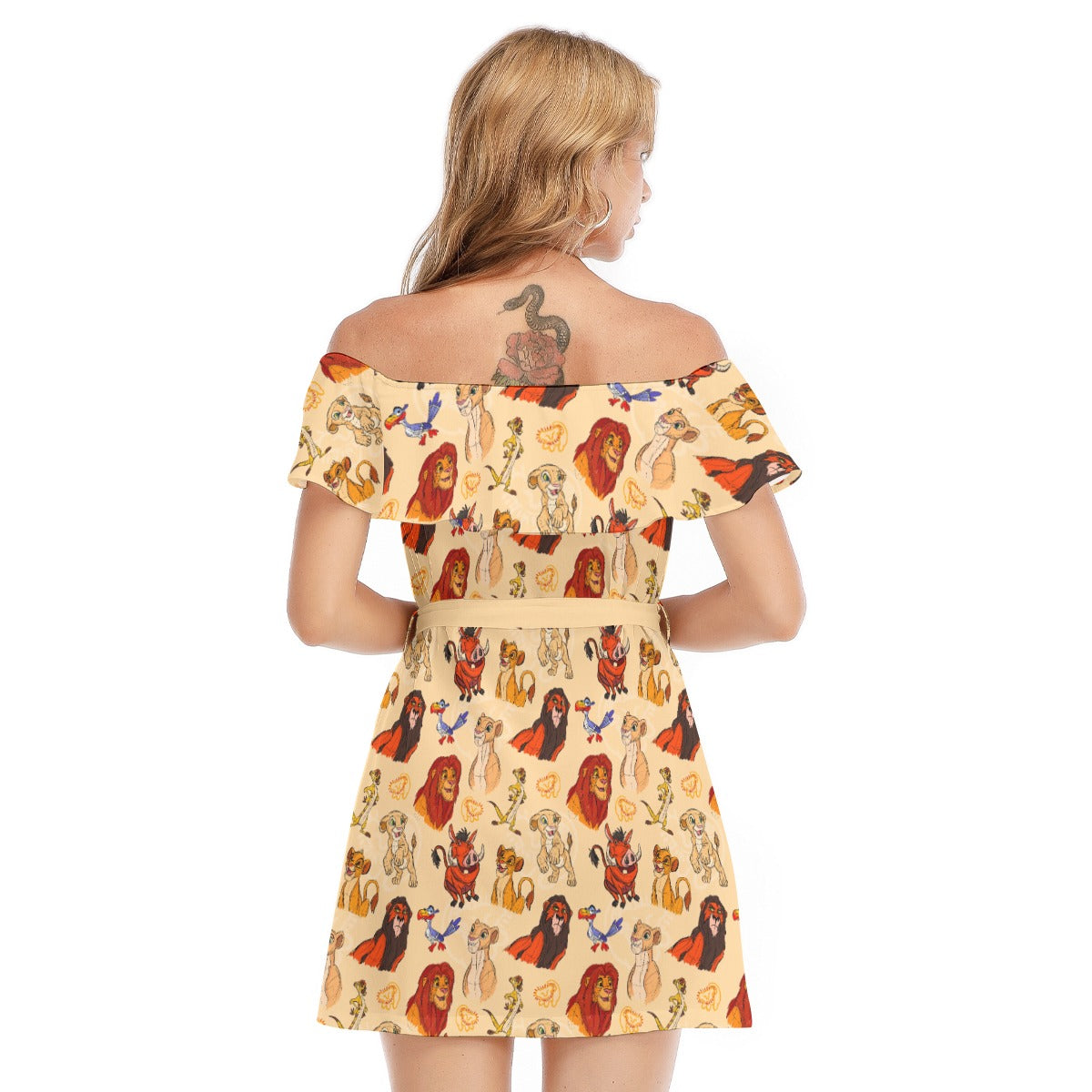 Sketched Savanna Friends - Women's Off-shoulder Ruffle Dress