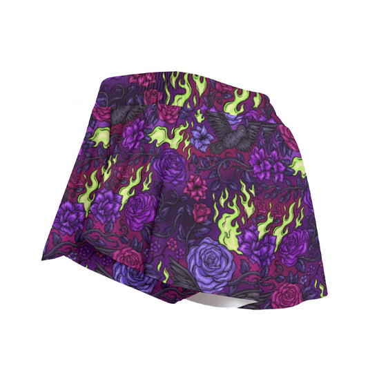 Fairytale Florals - Dark Enchantress - Women's Flowy Pocket Shorts