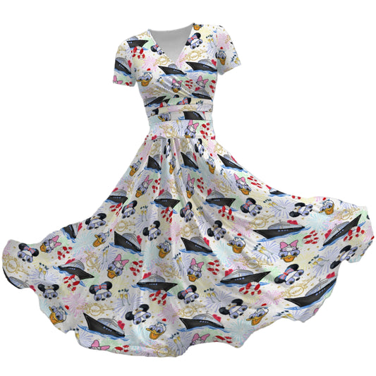 Wish Cruise Celebration - Women's V-Neck Ruched Midi Dress