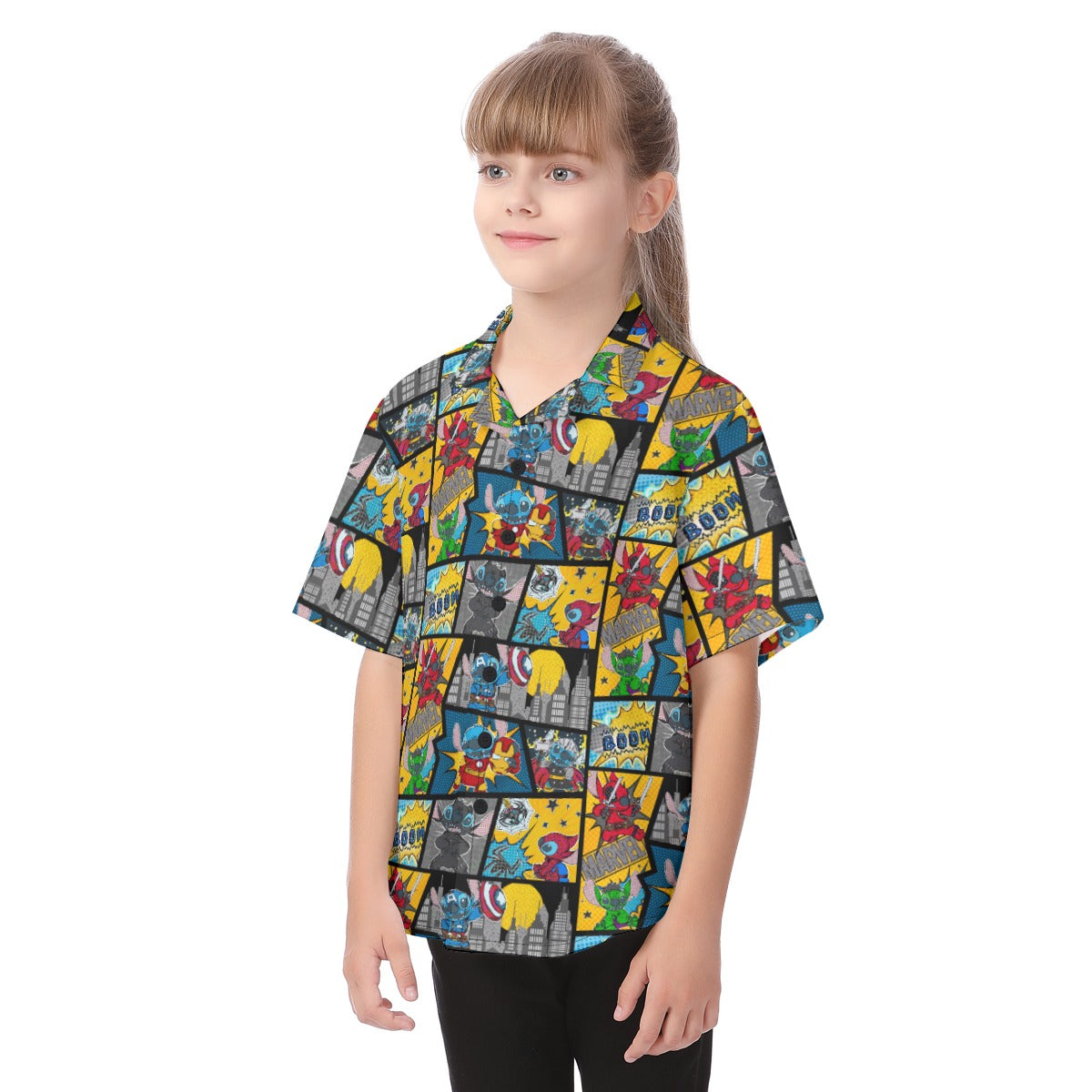 Superhero Stitch - Comic Action - Kid's Hawaiian Button Up Shirt