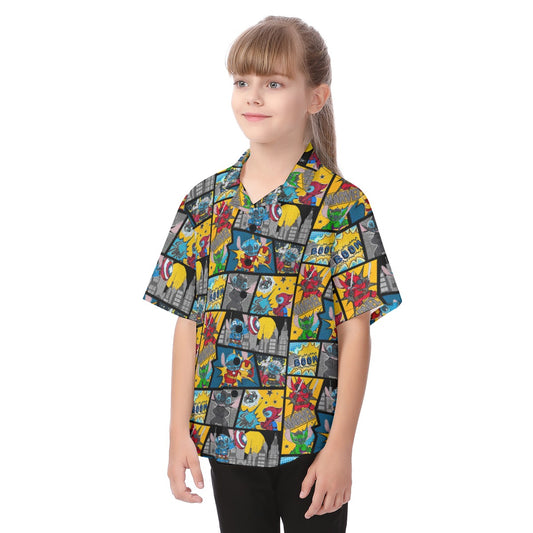 Superhero Stitch - Comic Action - Kid's Hawaiian Button Up Shirt