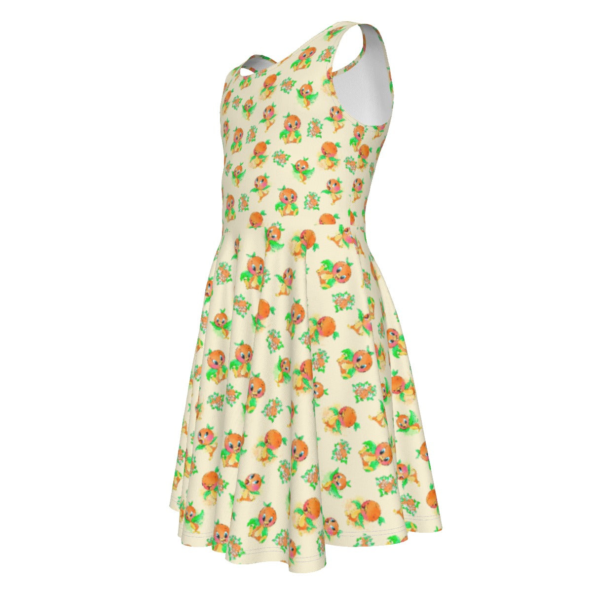 Citrus Charm Bird - Kid's Sleeveless Skater Dress