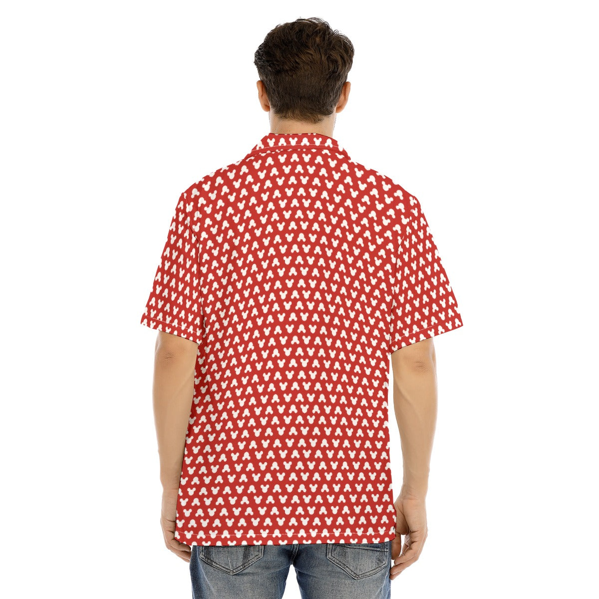Playful Polka Dot Ears Red - Men's Hawaiian Button Up Shirt