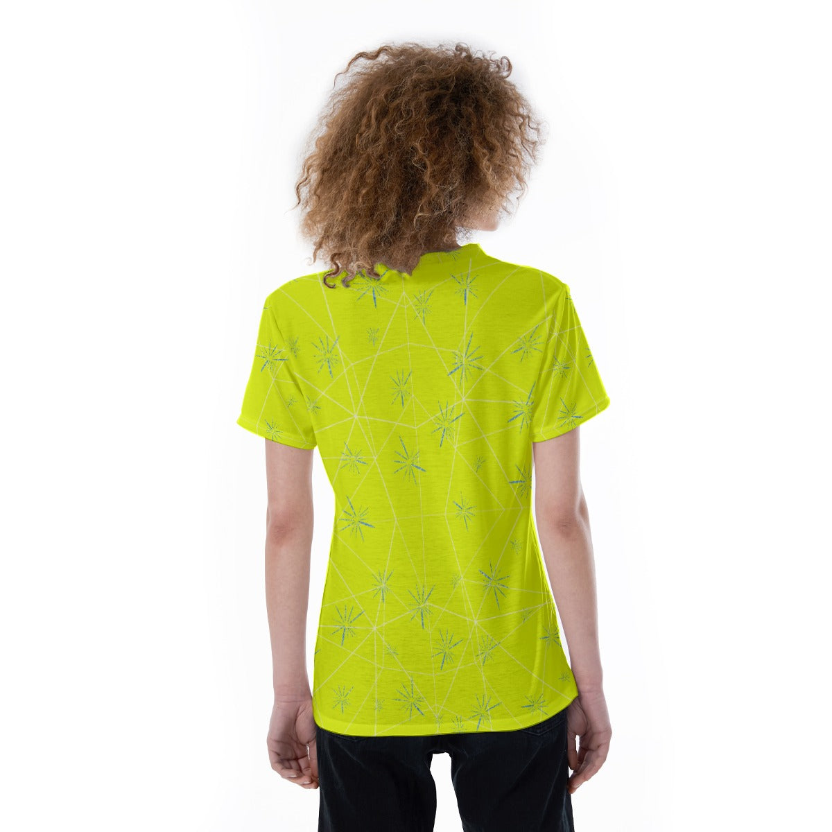 Joyful Blue & Yellow Florals - Women's Short Sleeve V-Neck T-Shirt