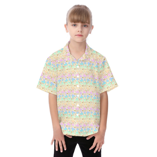 Gold Dot Rainbow Mouse Ears Castle - Kid's Hawaiian Button Up Shirt