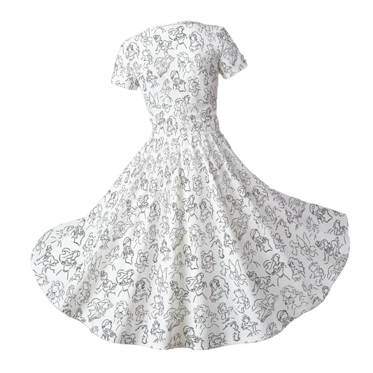 Monochrome Royal Silhouettes - Women's V-Neck Ruched Midi Dress