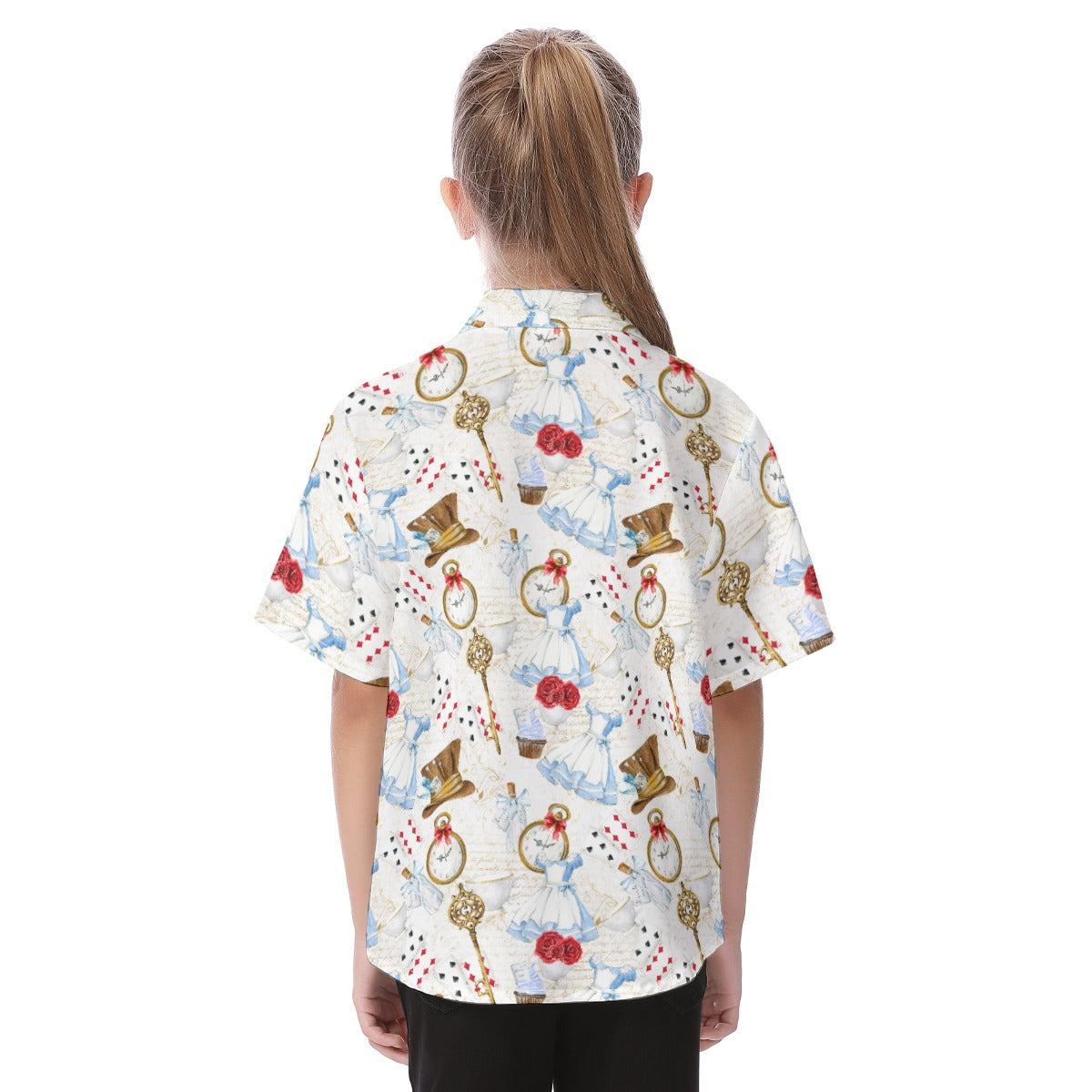 Curious Wonderland Icons - Kid's Hawaiian Button Up Shirt