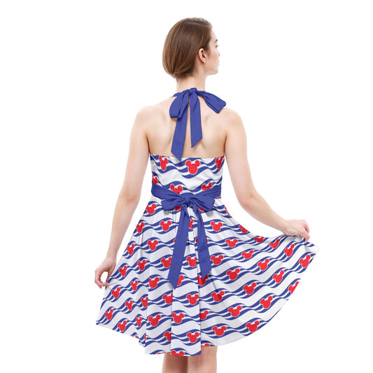 Nautical Cruise Logo Print - Women's Halter Vintage Pocket Dress