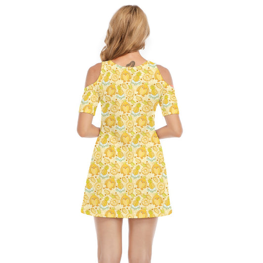 Fruitimals - Pineapple Penguins - Women's Cold Shoulder Cotton Dress