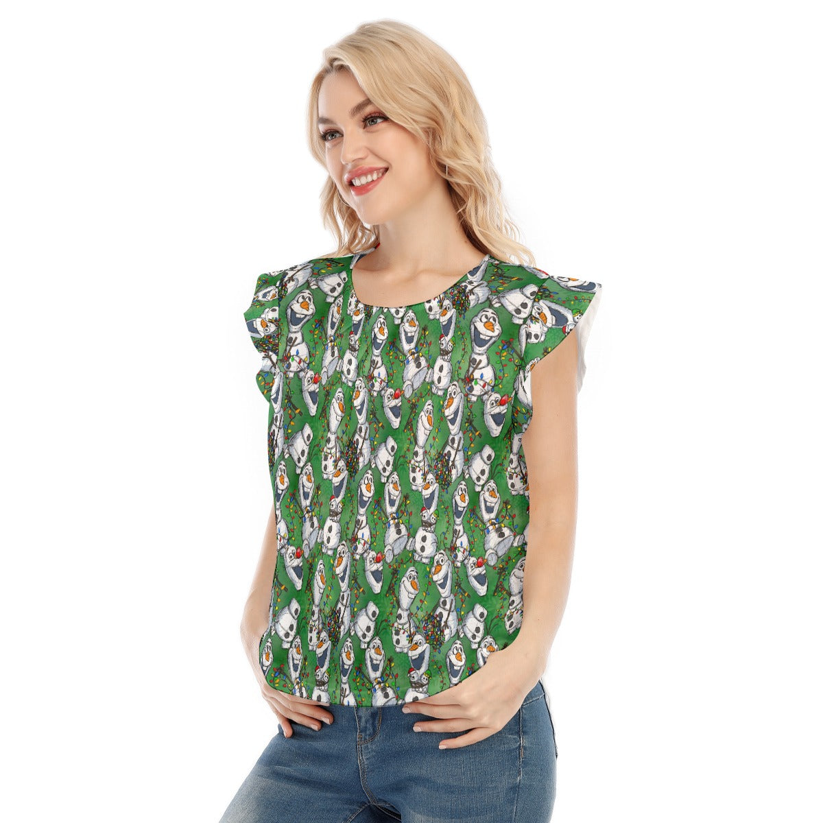 Sketched Snowman Christmas - Women’s Flutter Sleeve Top