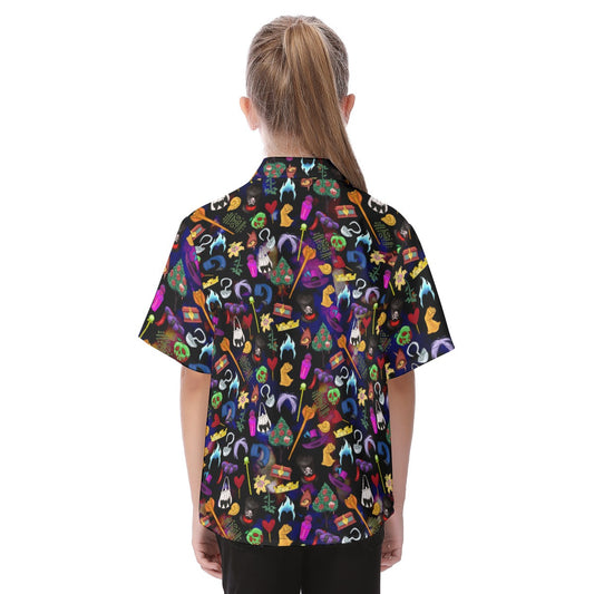 Villainous Icons Collage - Kid's Hawaiian Button Up Shirt
