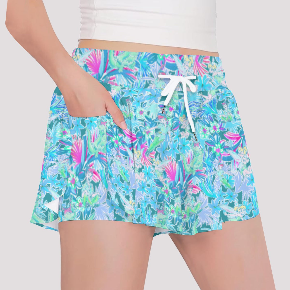 Bright Floral Flight - Neverland Adventure - Girls’ Flowy Pocket Shorts