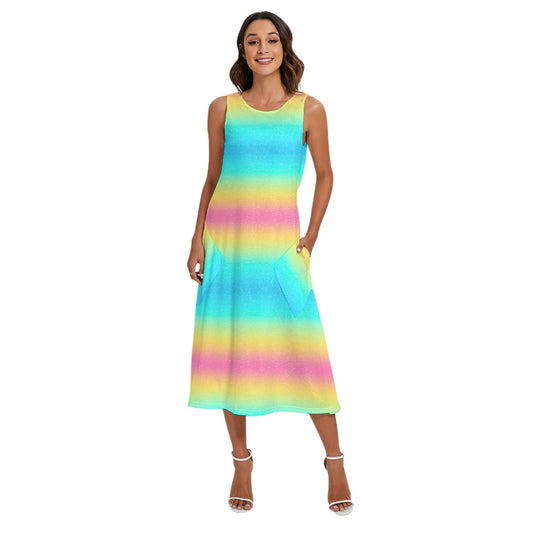 Rainbow Ombre - Women’s Diagonal Pocket Midi Dress