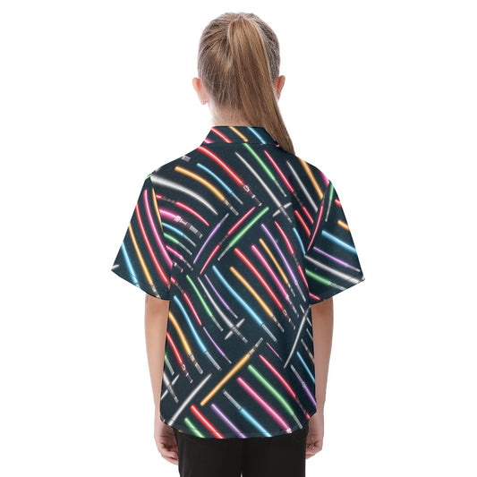 Vibrant Galaxy Sabers - Kid's Hawaiian Button Up Shirt
