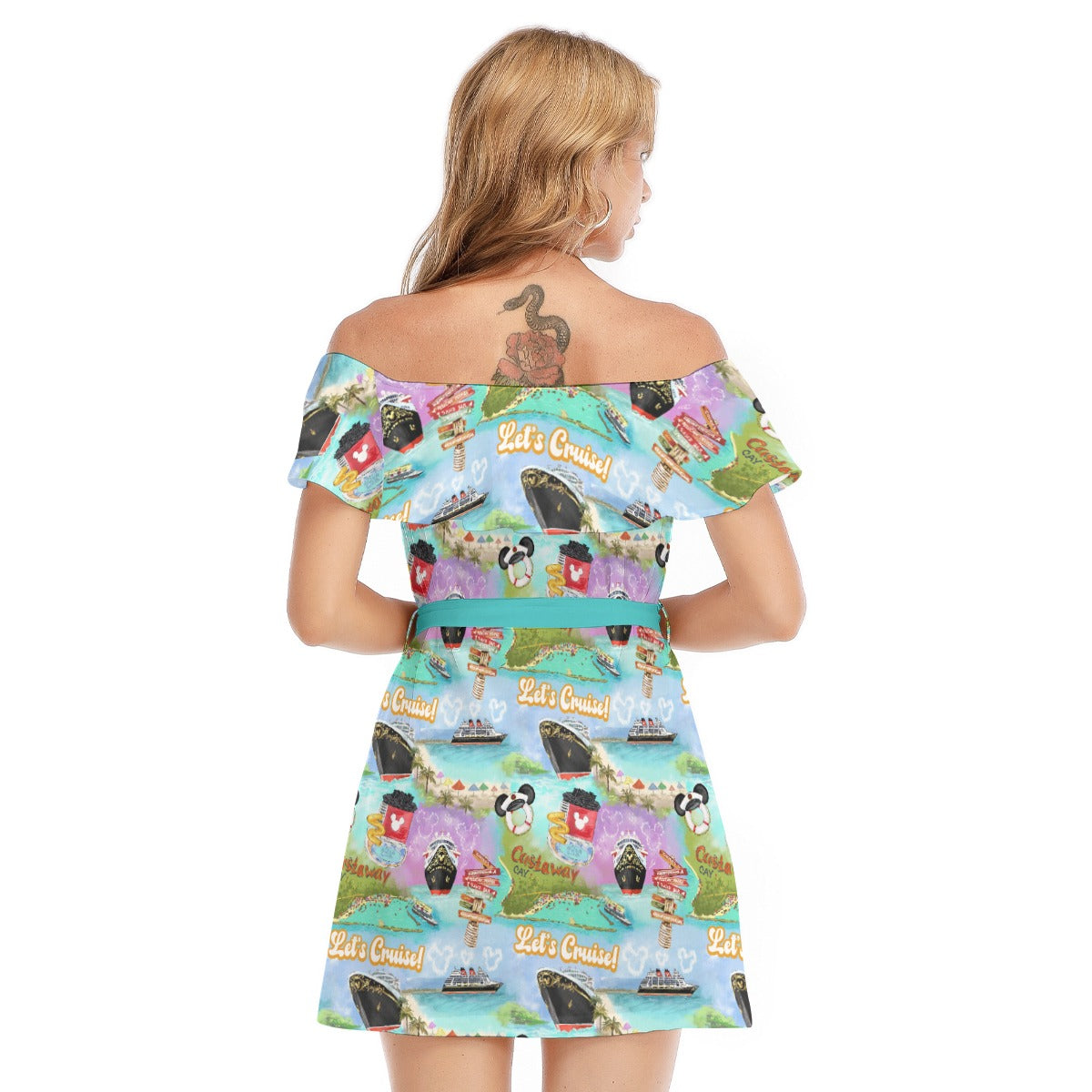 Tropical Castaway Island - Women's Off-shoulder Ruffle Dress